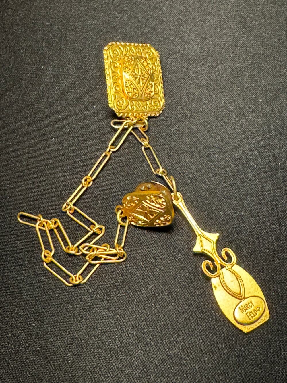 Marcy Feld Double Pin Brooch with Long Charm